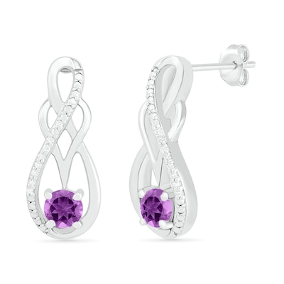 Amethyst and 0.04 CT. T.W. Diamond Infinity Overlay Drop Earrings in Sterling Silver