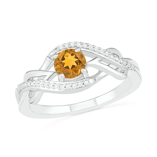 5.0mm Citrine and 0.04 CT. T.W. Diamond Layered Infinity Braid Ring in Sterling Silver