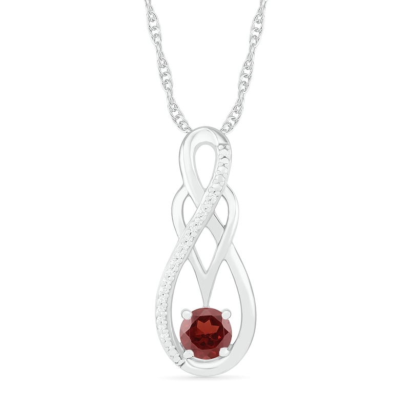 Garnet and 0.04 CT. T.W. Diamond Overlay Infinity Pendant in Sterling Silver