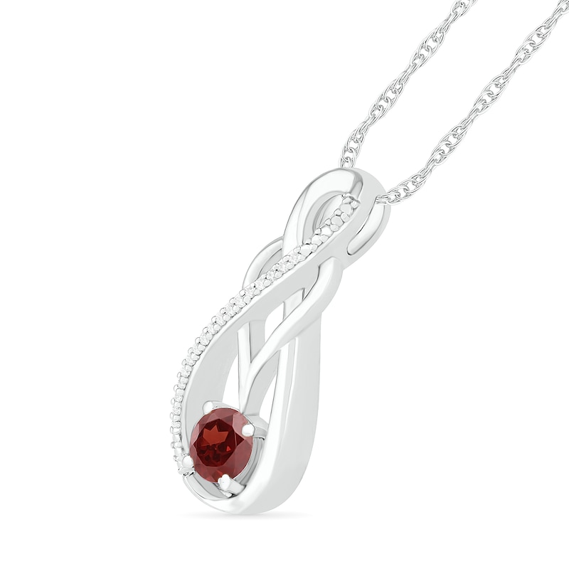 Garnet and 0.04 CT. T.W. Diamond Overlay Infinity Pendant in Sterling Silver