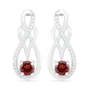 Thumbnail Image 0 of Garnet and 0.04 CT. T.W. Diamond Infinity Overlay Drop Earrings in Sterling Silver