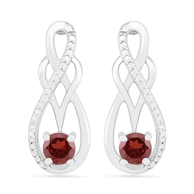 Garnet and 0.04 CT. T.W. Diamond Infinity Overlay Drop Earrings in Sterling Silver