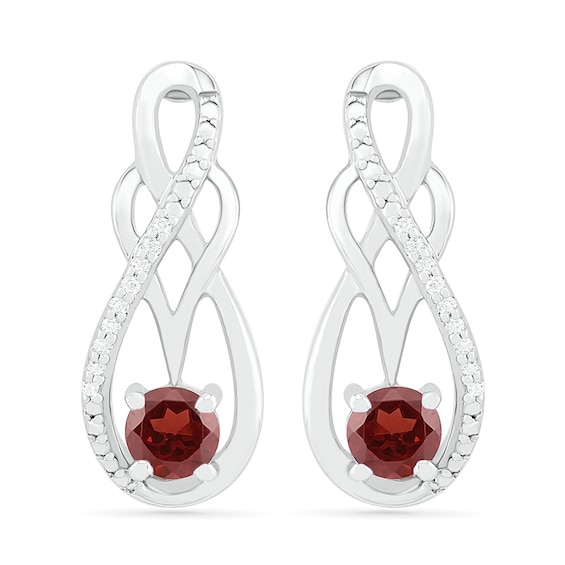 Garnet and 0.04 CT. T.W. Diamond Infinity Overlay Drop Earrings in Sterling Silver