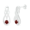 Thumbnail Image 1 of Garnet and 0.04 CT. T.W. Diamond Infinity Overlay Drop Earrings in Sterling Silver