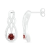 Thumbnail Image 2 of Garnet and 0.04 CT. T.W. Diamond Infinity Overlay Drop Earrings in Sterling Silver