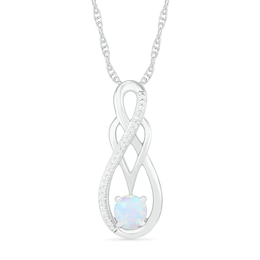 Lab-Created Opal and 0.04 CT. T.W. Diamond Overlay Infinity Pendant in Sterling Silver