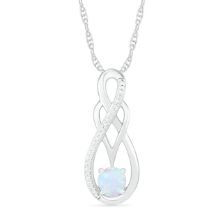 Lab-Created Opal and 0.04 CT. T.W. Diamond Overlay Infinity Pendant in Sterling Silver