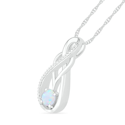 Lab-Created Opal and 0.04 CT. T.W. Diamond Overlay Infinity Pendant in Sterling Silver