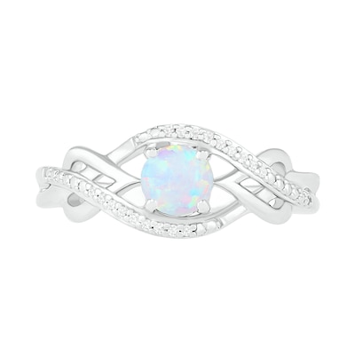 5.0mm Lab-Created Opal and 0.04 CT. T.W. Diamond Layered Infinity Braid Ring in Sterling Silver