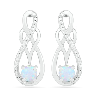 Lab-Created Opal and 0.04 CT. T.W. Diamond Infinity Overlay Drop Earrings in Sterling Silver