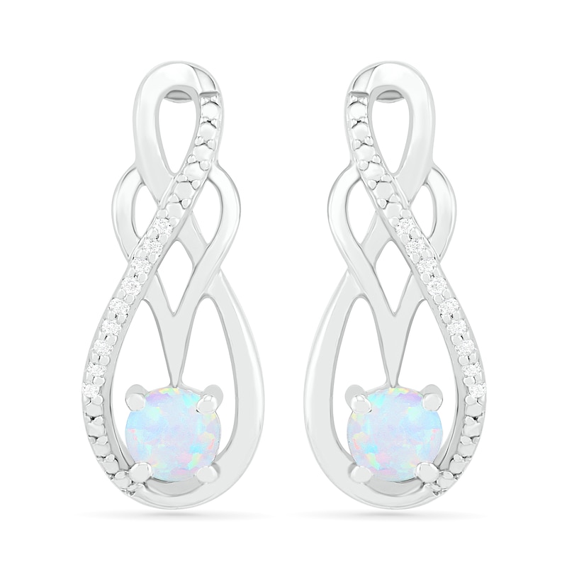 Lab-Created Opal and 0.04 CT. T.W. Diamond Infinity Overlay Drop Earrings in Sterling Silver