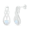 Thumbnail Image 1 of Lab-Created Opal and 0.04 CT. T.W. Diamond Infinity Overlay Drop Earrings in Sterling Silver