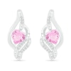 Thumbnail Image 0 of Heart-Shaped Pink Lab-Created Sapphire Ribbon Flame Stud Earrings in Sterling Silver