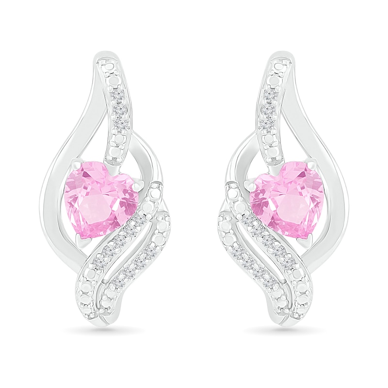 Heart-Shaped Pink Lab-Created Sapphire Ribbon Flame Stud Earrings in Sterling Silver|Peoples Jewellers