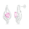 Heart-Shaped Pink Lab-Created Sapphire Ribbon Flame Stud Earrings in Sterling Silver