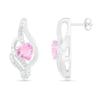 Thumbnail Image 2 of Heart-Shaped Pink Lab-Created Sapphire Ribbon Flame Stud Earrings in Sterling Silver