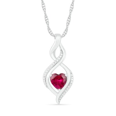 Heart-Shaped Lab-Created Ruby and Diamond Accent Infinity Flame Pendant in Sterling Silver