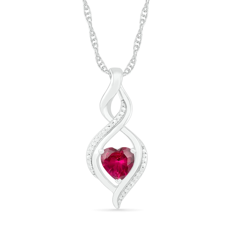 Heart-Shaped Lab-Created Ruby and Diamond Accent Infinity Flame Pendant in Sterling Silver|Peoples Jewellers