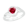 Thumbnail Image 0 of Heart-Shaped Lab-Created Ruby and Diamond Accent Ribbon Ring in Sterling Silver