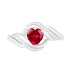 Thumbnail Image 1 of Heart-Shaped Lab-Created Ruby and Diamond Accent Ribbon Ring in Sterling Silver