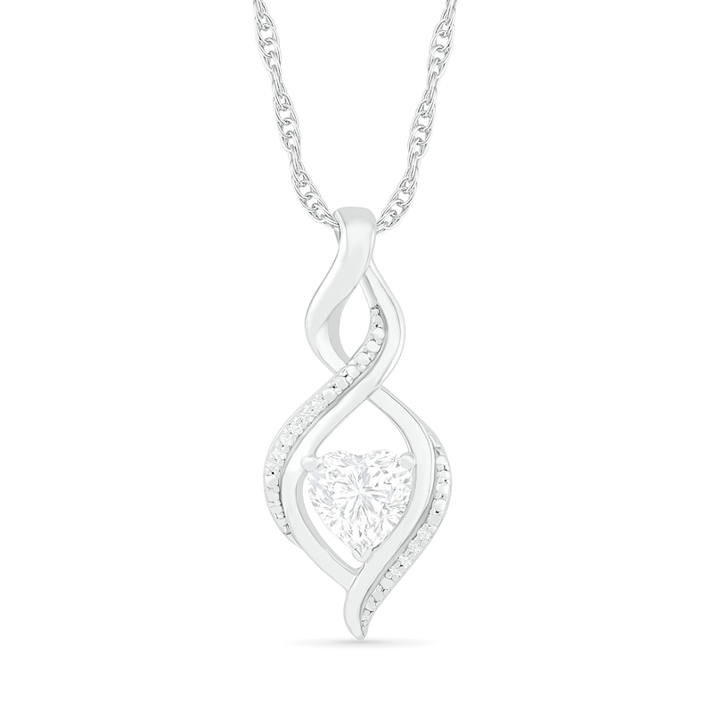 Heart-Shaped White Lab-Created Sapphire and Diamond Accent Infinity Flame Pendant in Sterling Silver|Peoples Jewellers