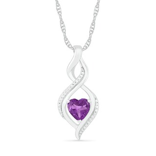 Heart-Shaped Amethyst and Diamond Accent Infinity Flame Pendant in Sterling Silver