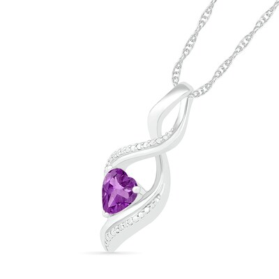 Heart-Shaped Amethyst and Diamond Accent Infinity Flame Pendant in Sterling Silver