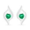 Thumbnail Image 0 of Heart-Shaped Lab-Created Emerald and 0.04 CT. T.W. Diamond Open Flame Stud Earrings in Sterling Silver