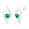 Heart-Shaped Lab-Created Emerald and 0.04 CT. T.W. Diamond Open Flame Stud Earrings in Sterling Silver