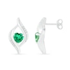 Thumbnail Image 2 of Heart-Shaped Lab-Created Emerald and 0.04 CT. T.W. Diamond Open Flame Stud Earrings in Sterling Silver