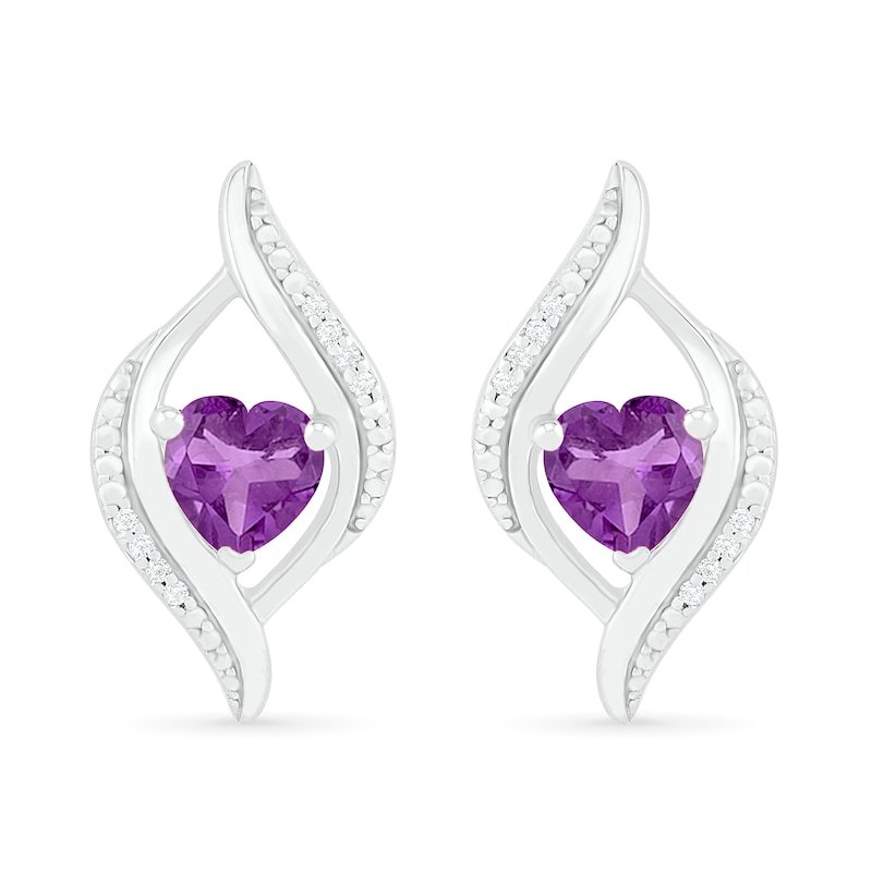 Heart-Shaped Amethyst and 0.04 CT. T.W. Diamond Open Flame Stud Earrings in Sterling Silver|Peoples Jewellers