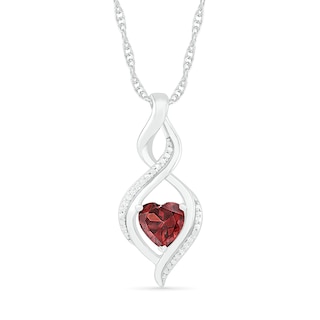 Heart-Shaped Garnet and Diamond Accent Infinity Flame Pendant in Sterling Silver