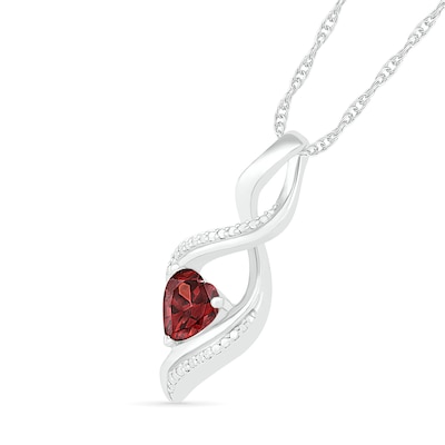 Heart-Shaped Garnet and Diamond Accent Infinity Flame Pendant in Sterling Silver