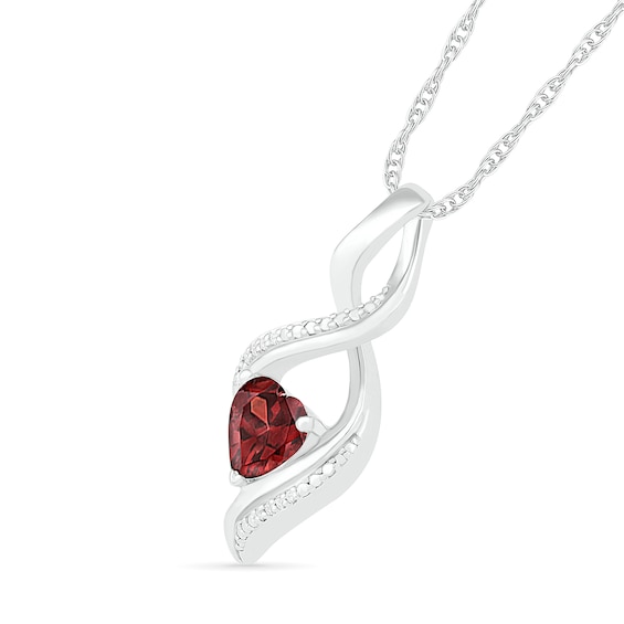 Heart-Shaped Garnet and Diamond Accent Infinity Flame Pendant in Sterling Silver