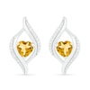 Thumbnail Image 1 of Heart-Shaped Citrine and 0.04 CT. T.W. Diamond Open Flame Stud Earrings in Sterling Silver