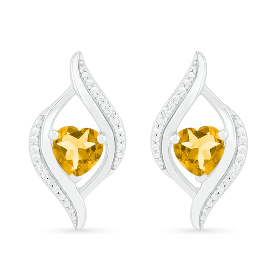 Heart-Shaped Citrine and 0.04 CT. T.W. Diamond Open Flame Stud Earrings in Sterling Silver