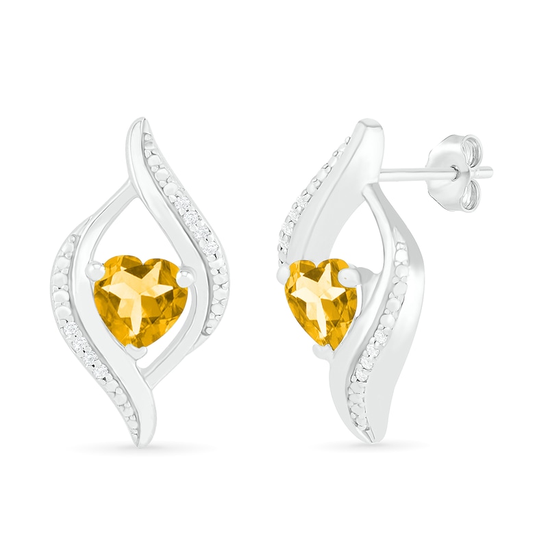 Heart-Shaped Citrine and 0.04 CT. T.W. Diamond Open Flame Stud Earrings in Sterling Silver|Peoples Jewellers
