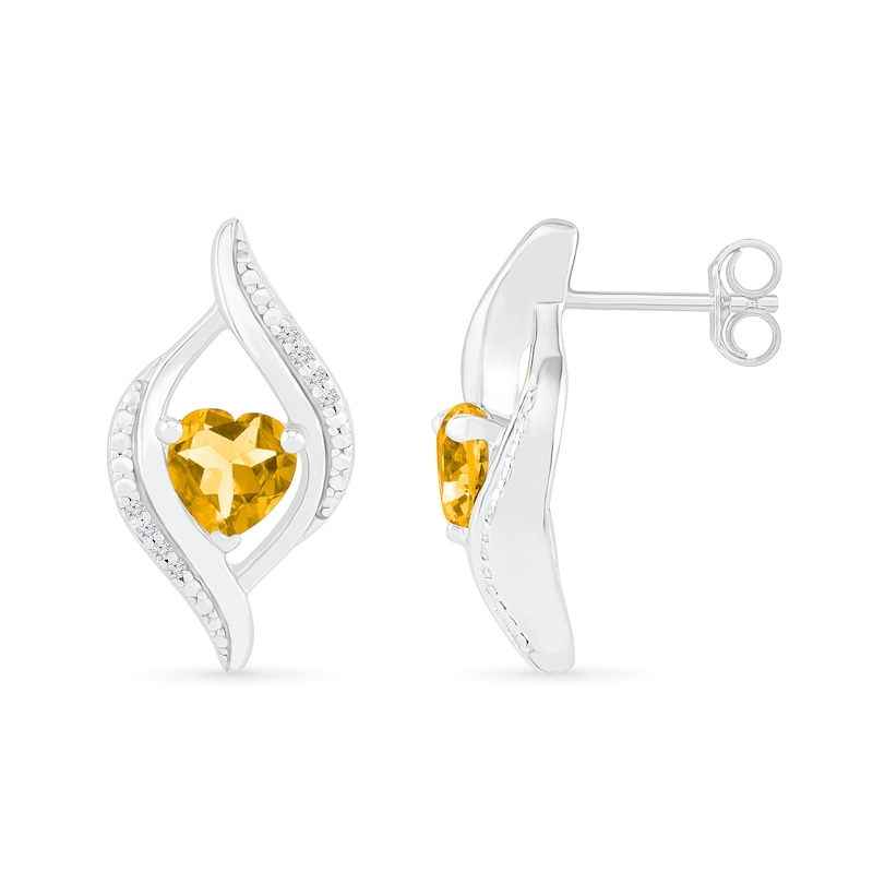 Heart-Shaped Citrine and 0.04 CT. T.W. Diamond Open Flame Stud Earrings in Sterling Silver|Peoples Jewellers