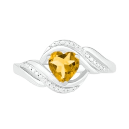 Heart-Shaped Citrine and Diamond Accent Ribbon Ring in Sterling Silver