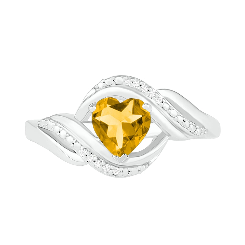 Heart-Shaped Citrine and Diamond Accent Ribbon Ring in Sterling Silver