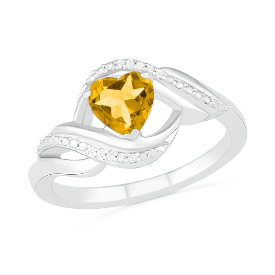 Heart-Shaped Citrine and Diamond Accent Ribbon Ring in Sterling Silver