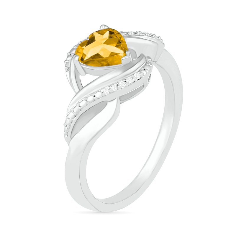 Heart-Shaped Citrine and Diamond Accent Ribbon Ring in Sterling Silver