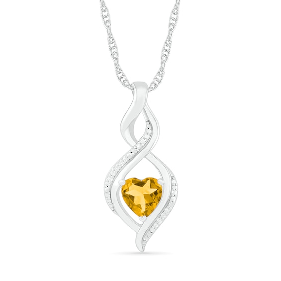 Heart-Shaped Citrine and Diamond Accent Infinity Flame Pendant in Sterling Silver