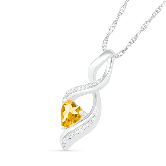 Heart-Shaped Citrine and Diamond Accent Infinity Flame Pendant in Sterling Silver