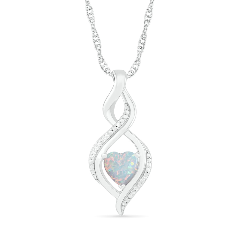 Heart-Shaped Lab-Created Opal and Diamond Accent Infinity Flame Pendant in Sterling Silver|Peoples Jewellers