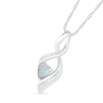 Heart-Shaped Lab-Created Opal and Diamond Accent Infinity Flame Pendant in Sterling Silver