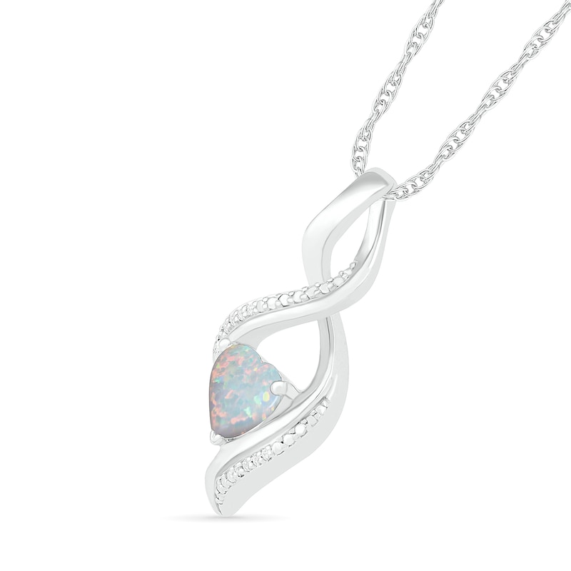 Heart-Shaped Lab-Created Opal and Diamond Accent Infinity Flame Pendant in Sterling Silver|Peoples Jewellers