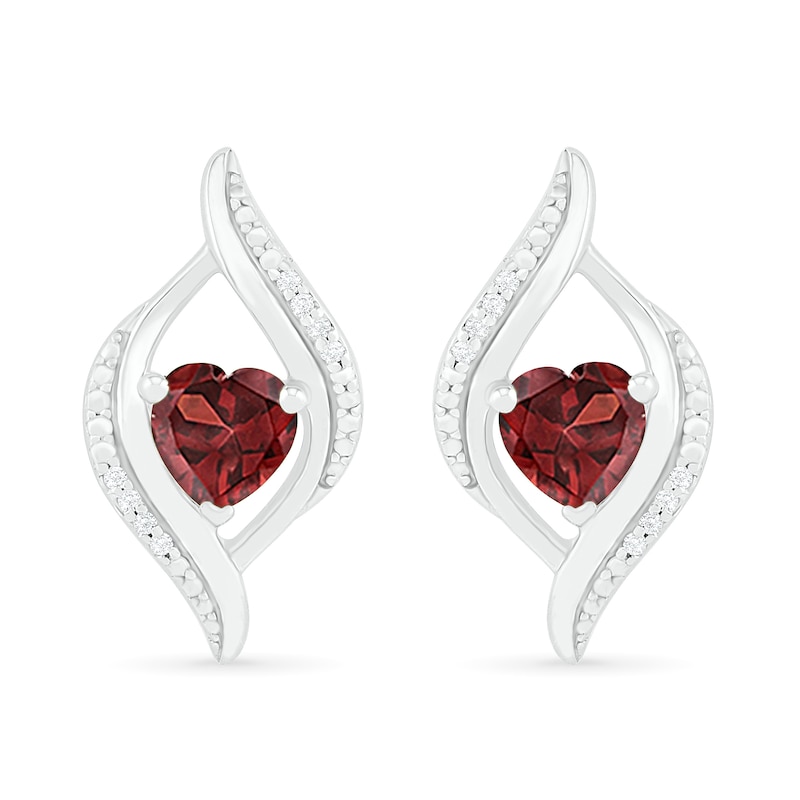 Heart-Shaped Garnet and 0.04 CT. T.W. Diamond Open Flame Stud Earrings in Sterling Silver|Peoples Jewellers