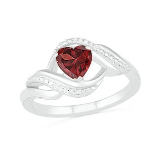 Heart-Shaped Garnet and Diamond Accent Ribbon Ring in Sterling Silver