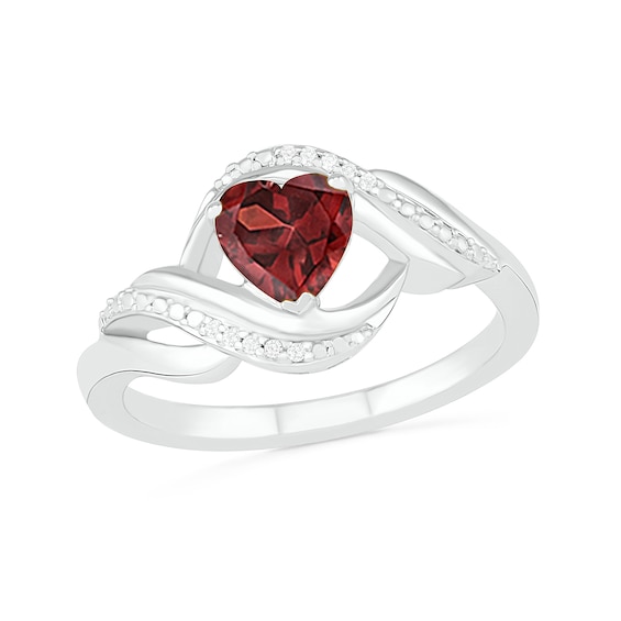 Heart-Shaped Garnet and Diamond Accent Ribbon Ring in Sterling Silver